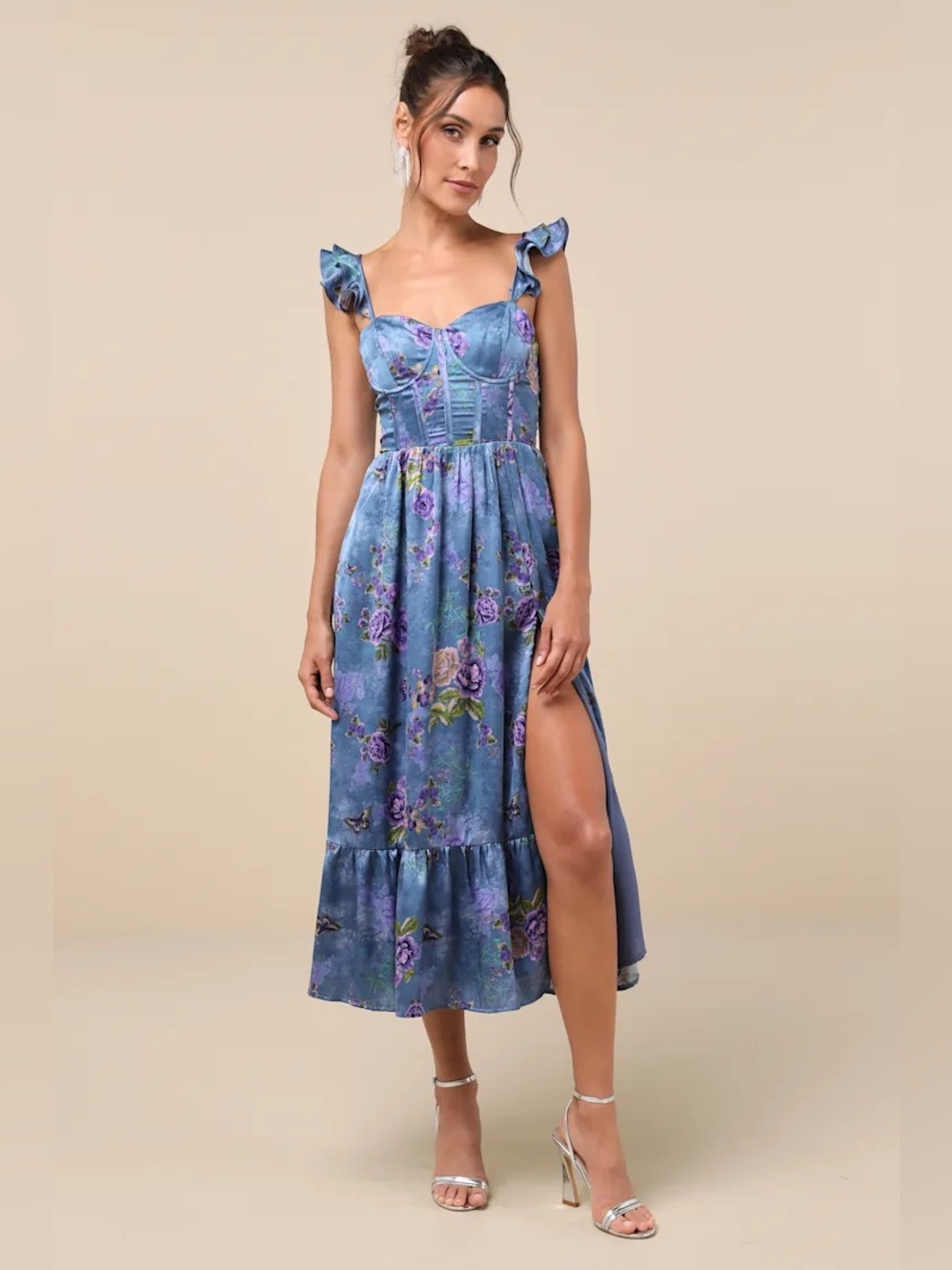 Lulu’s Sweet Like Sangria Blue Floral Midi Dress